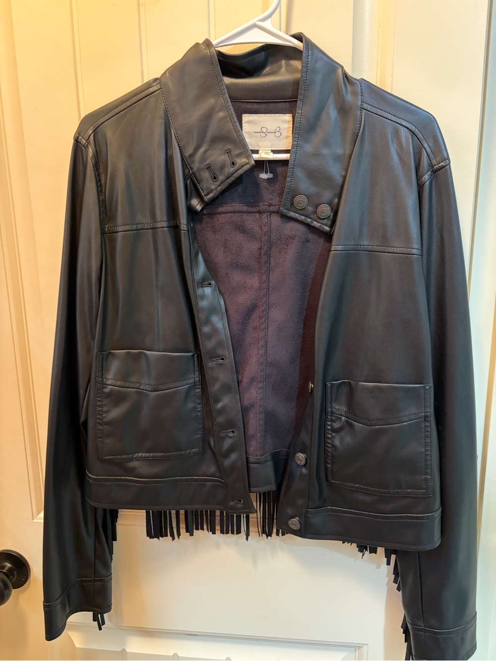 Jessica Simpson Black Leather Fringe Jacket